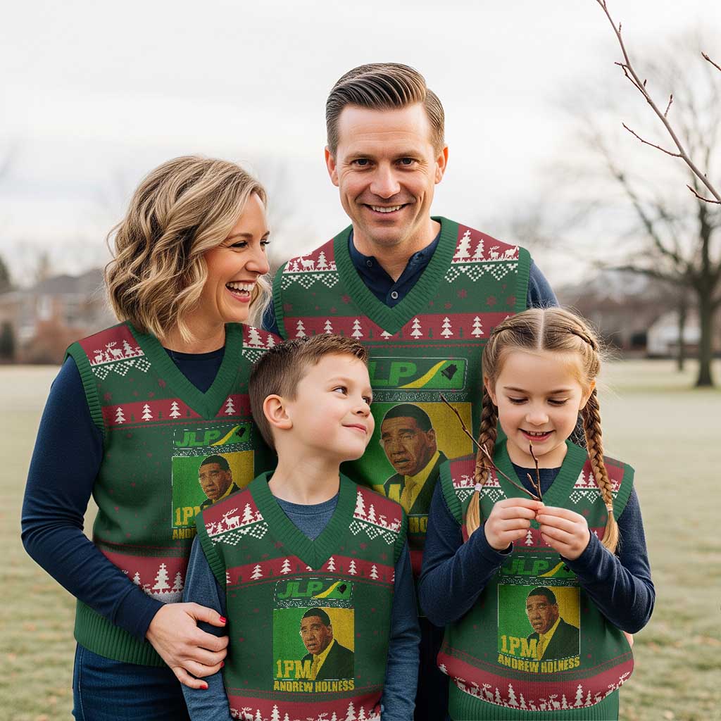 1PM Andrew Holness JPL Supporter V-Neck Knit Sweater Vest Jamaica Labor Party Jamaican Political Pride TS02 Red Green Print Your Wear