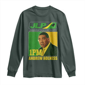 1PM Andrew Holness JPL Supporter Long Sleeve Shirt Jamaica Labor Party Jamaican Political Pride TS02 Dark Forest Green Print Your Wear