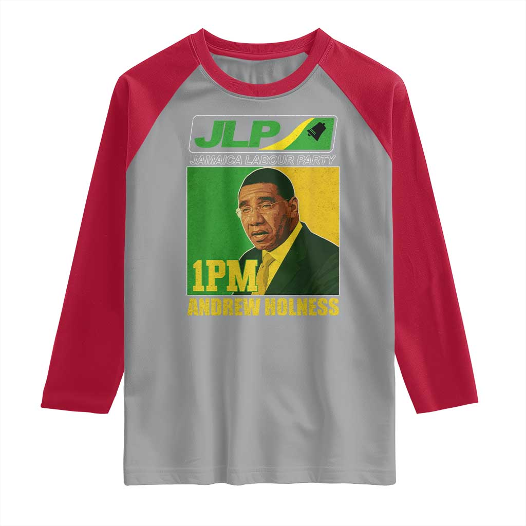 1PM Andrew Holness JPL Supporter Raglan Shirt Jamaica Labor Party Jamaican Political Pride TS02 Sport Gray Red Print Your Wear