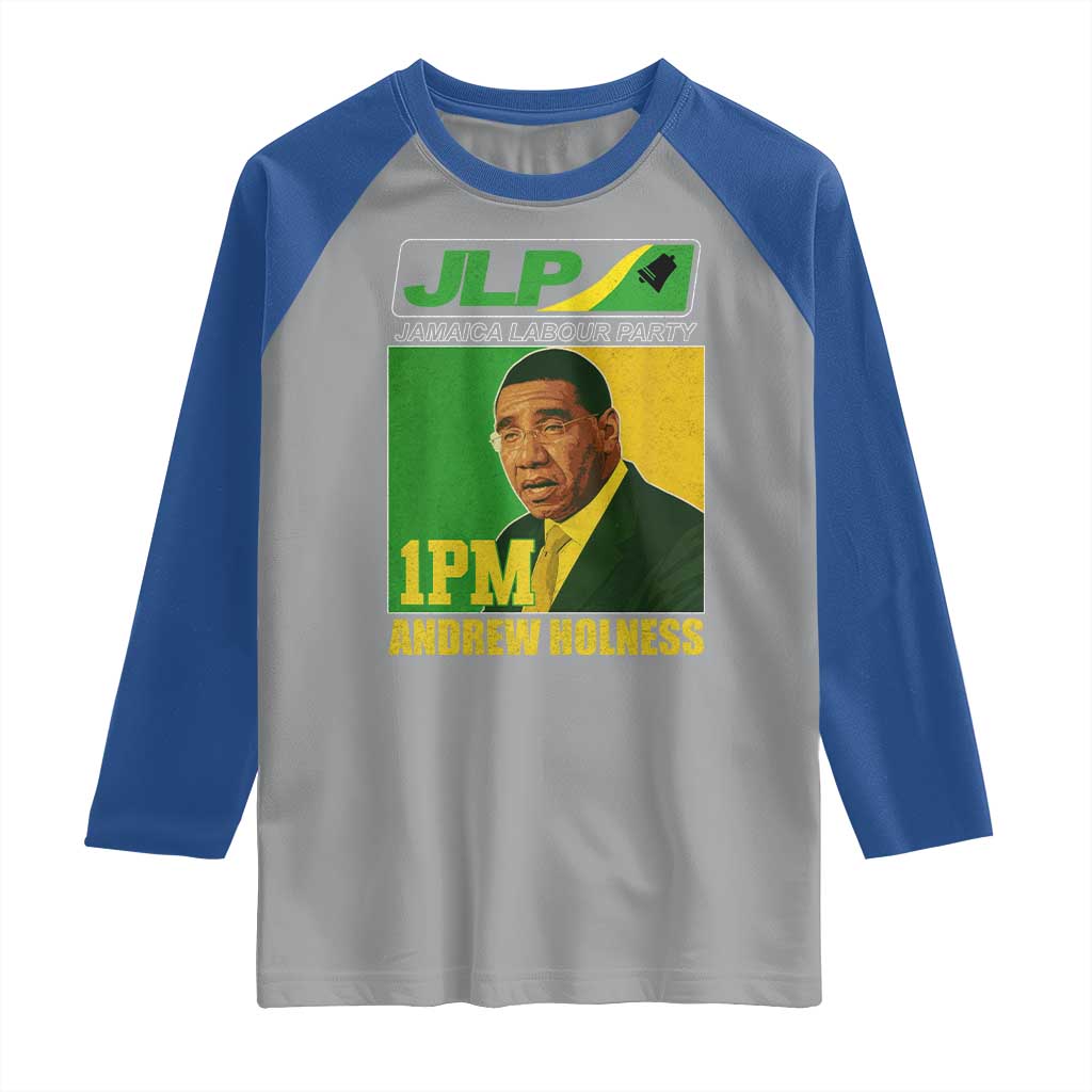 1PM Andrew Holness JPL Supporter Raglan Shirt Jamaica Labor Party Jamaican Political Pride TS02 Sport Gray Royal Print Your Wear