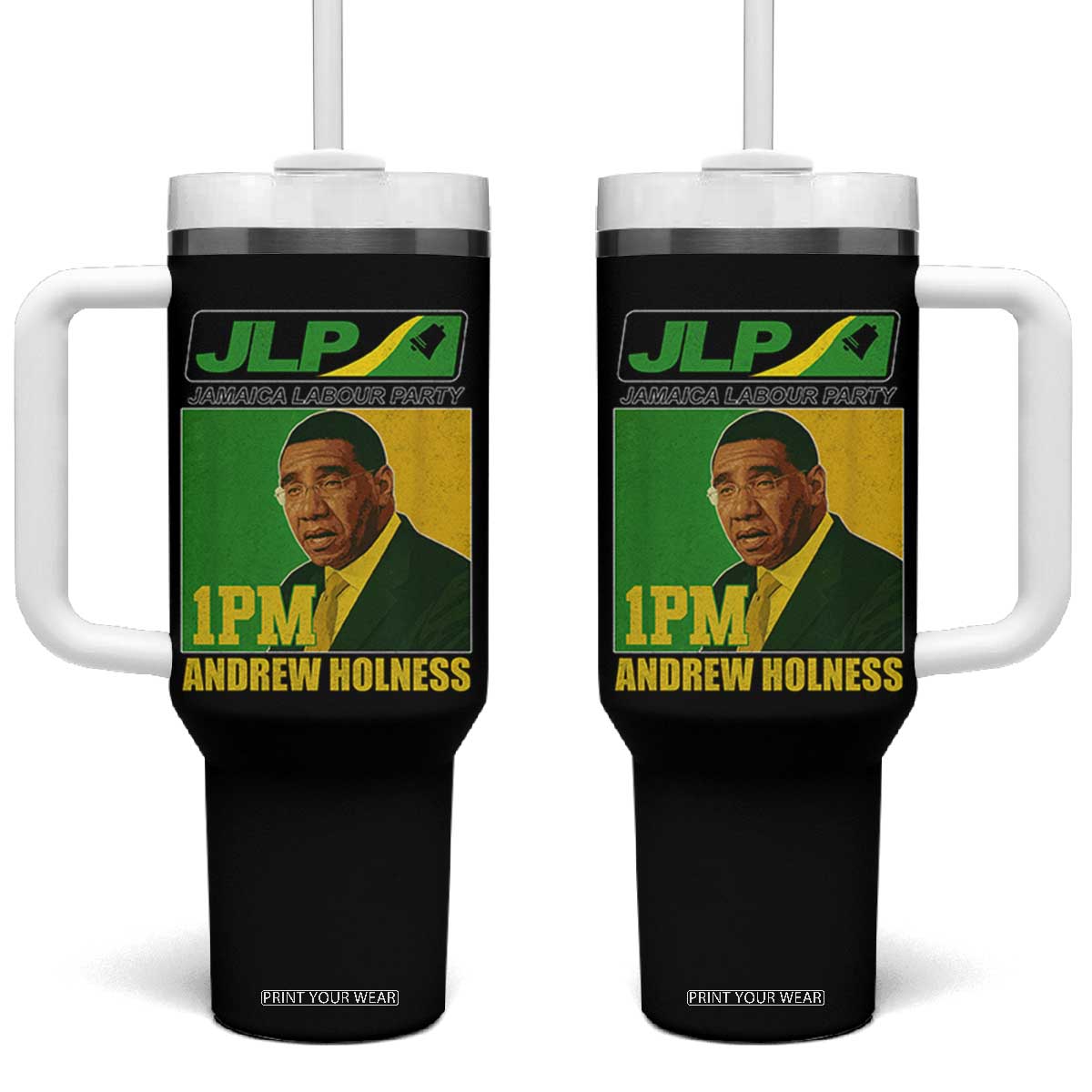 1PM Andrew Holness JPL Supporter Tumbler With Handle Jamaica Labor Party Jamaican Political Pride TS02 One Size: 40 oz Black Print Your Wear