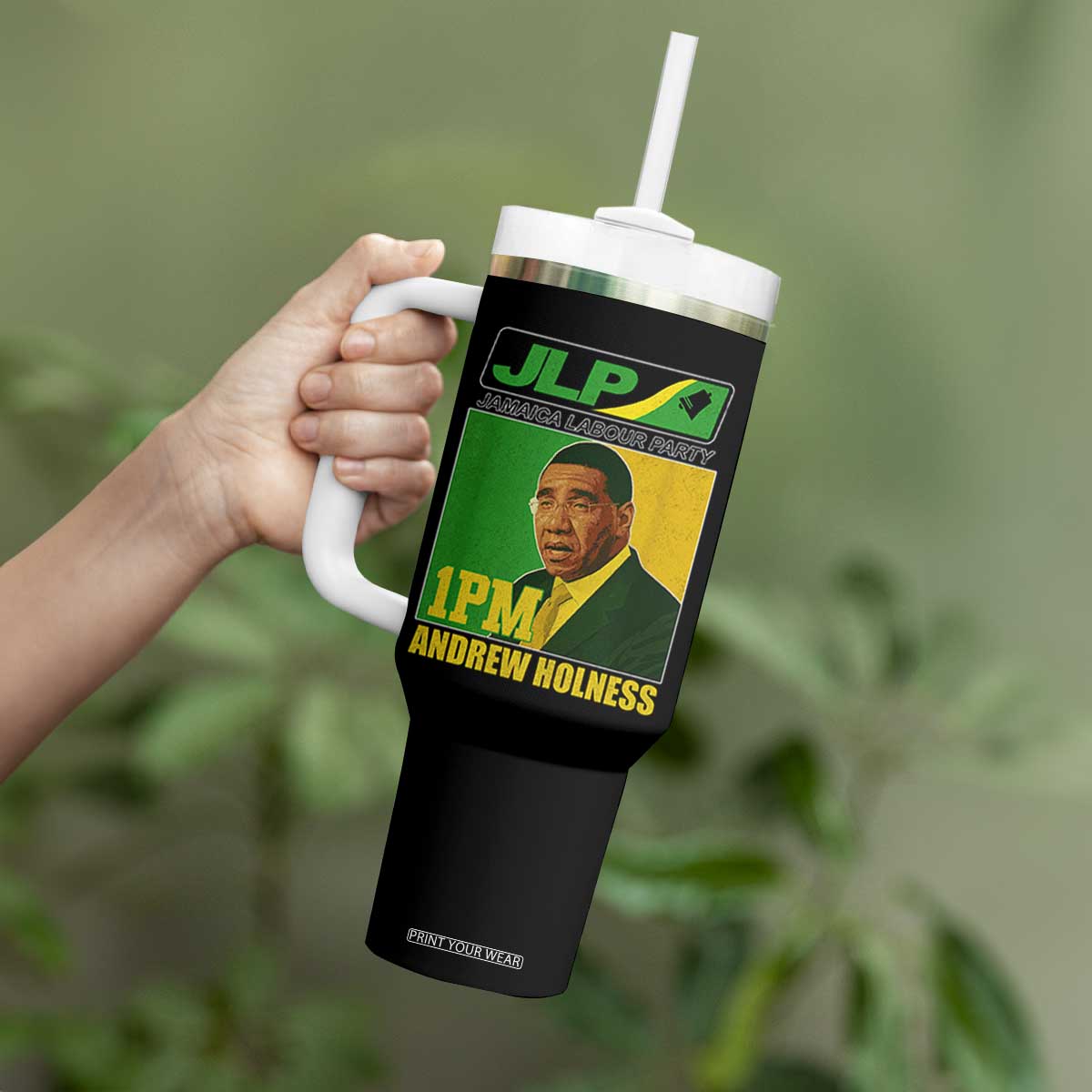 1PM Andrew Holness JPL Supporter Tumbler With Handle Jamaica Labor Party Jamaican Political Pride TS02 Print Your Wear