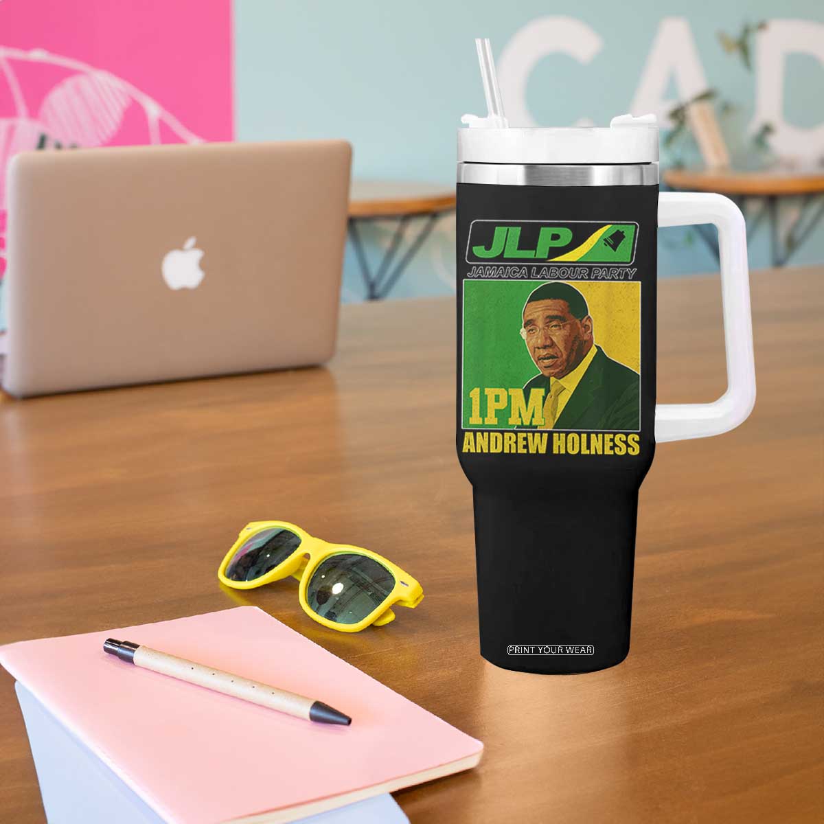 1PM Andrew Holness JPL Supporter Tumbler With Handle Jamaica Labor Party Jamaican Political Pride TS02 Print Your Wear