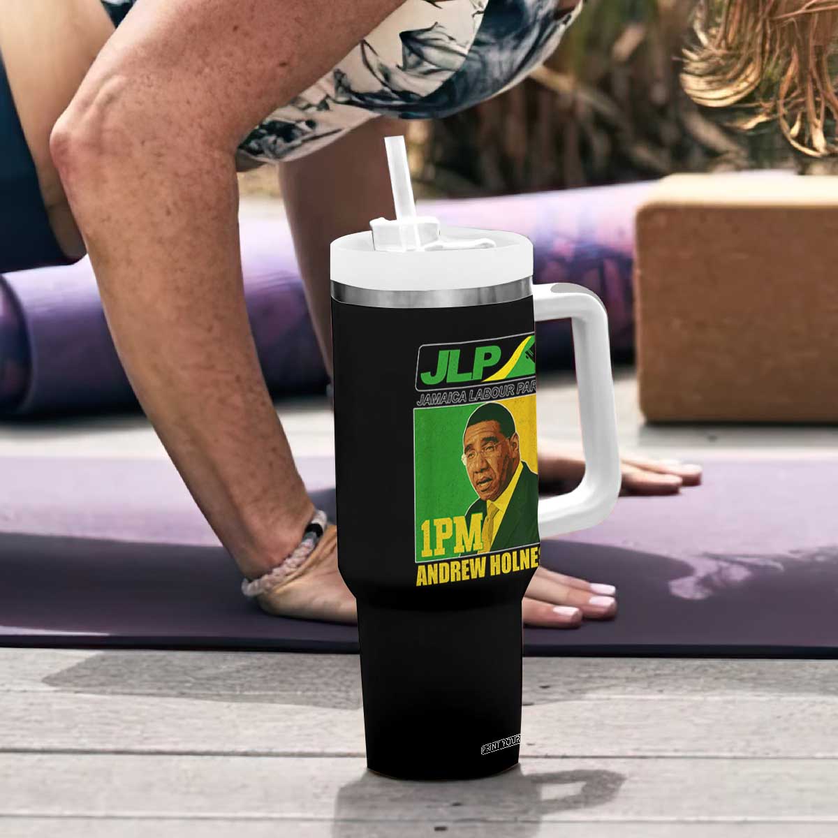 1PM Andrew Holness JPL Supporter Tumbler With Handle Jamaica Labor Party Jamaican Political Pride TS02 Print Your Wear