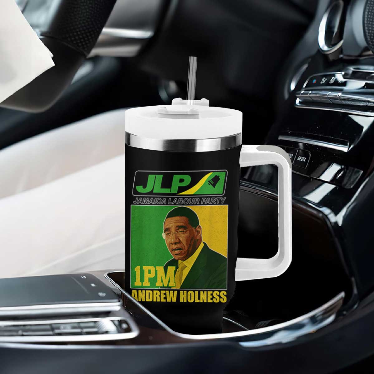 1PM Andrew Holness JPL Supporter Tumbler With Handle Jamaica Labor Party Jamaican Political Pride TS02 Print Your Wear
