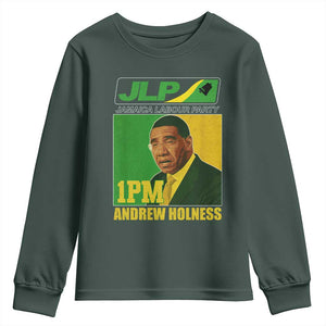 1PM Andrew Holness JPL Supporter Youth Sweatshirt Jamaica Labor Party Jamaican Political Pride TS02 Dark Forest Green Print Your Wear