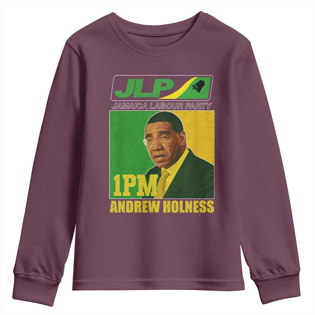 1PM Andrew Holness JPL Supporter Youth Sweatshirt Jamaica Labor Party Jamaican Political Pride TS02 Maroon Print Your Wear