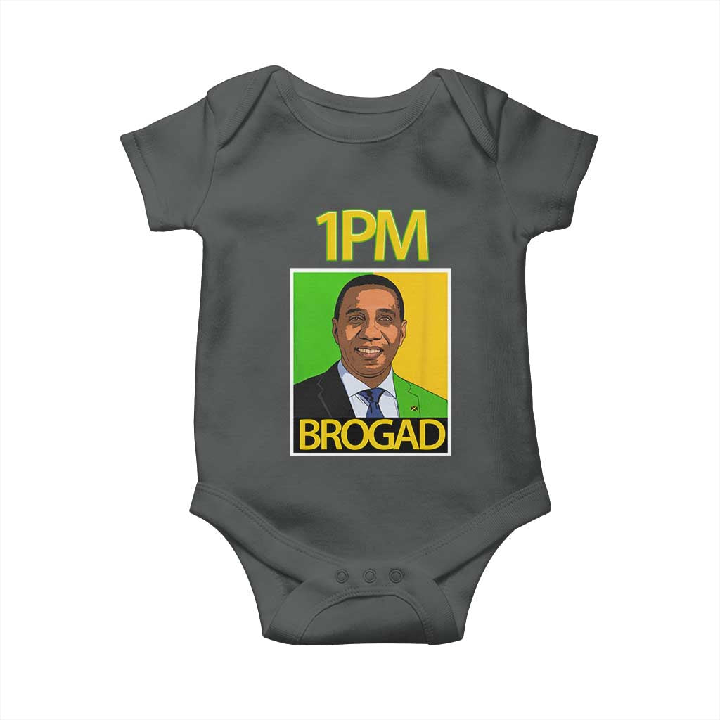 1PM BROGAD JLP Supporter Andrew Holness Baby Onesie Jamaica Labor Party Politics TS02 Dark Heather Print Your Wear
