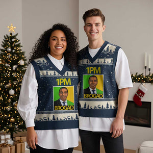 1PM BROGAD JLP Supporter Andrew Holness V-Neck Knit Sweater Vest Jamaica Labor Party Politics TS02 Navy Beige Print Your Wear