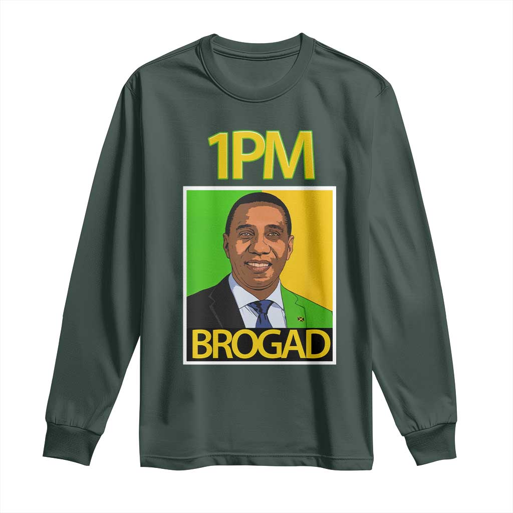 1PM BROGAD JLP Supporter Andrew Holness Long Sleeve Shirt Jamaica Labor Party Politics TS02 Dark Forest Green Print Your Wear