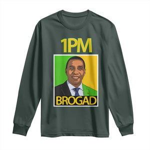 1PM BROGAD JLP Supporter Andrew Holness Long Sleeve Shirt Jamaica Labor Party Politics TS02 Dark Forest Green Print Your Wear