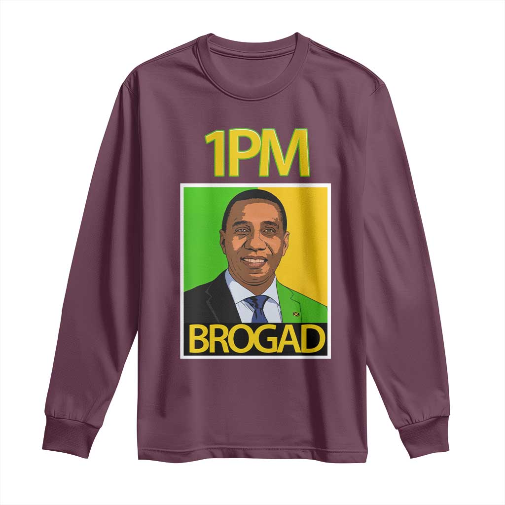 1PM BROGAD JLP Supporter Andrew Holness Long Sleeve Shirt Jamaica Labor Party Politics TS02 Maroon Print Your Wear