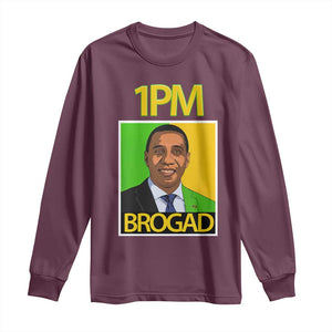 1PM BROGAD JLP Supporter Andrew Holness Long Sleeve Shirt Jamaica Labor Party Politics TS02 Maroon Print Your Wear