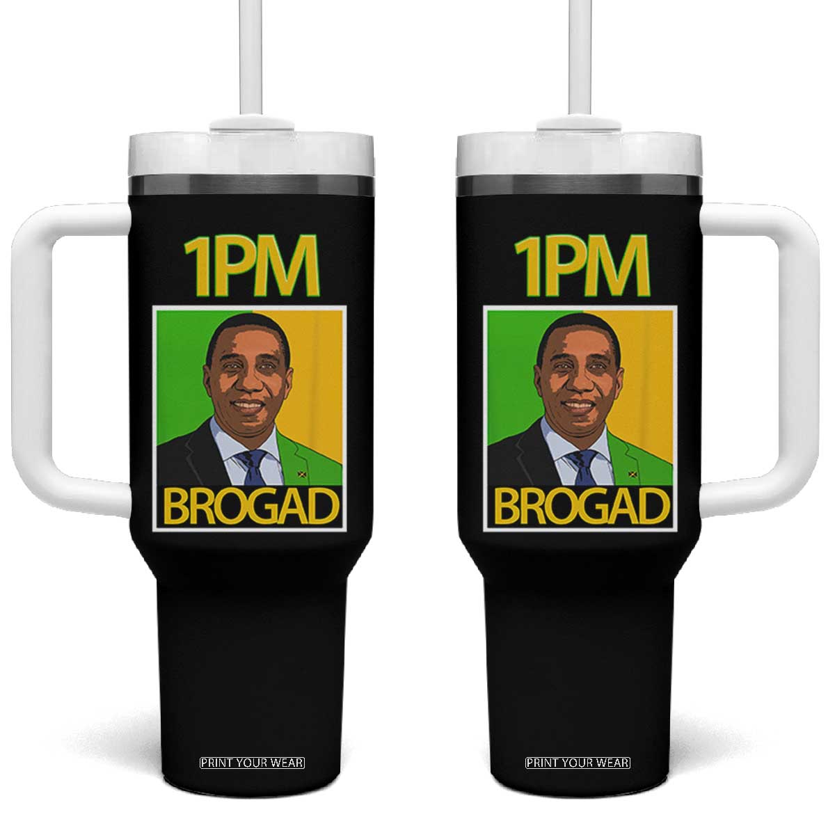 1PM BROGAD JLP Supporter Andrew Holness Tumbler With Handle Jamaica Labor Party Politics TS02 One Size: 40 oz Black Print Your Wear