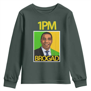 1PM BROGAD JLP Supporter Andrew Holness Youth Sweatshirt Jamaica Labor Party Politics TS02 Dark Forest Green Print Your Wear