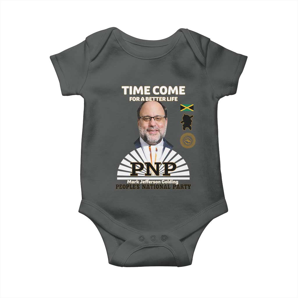 Mark Golding PNP Supporter Baby Onesie Time Come for a Better Life Jamaica Politics People's National Party TS02 Dark Heather Print Your Wear