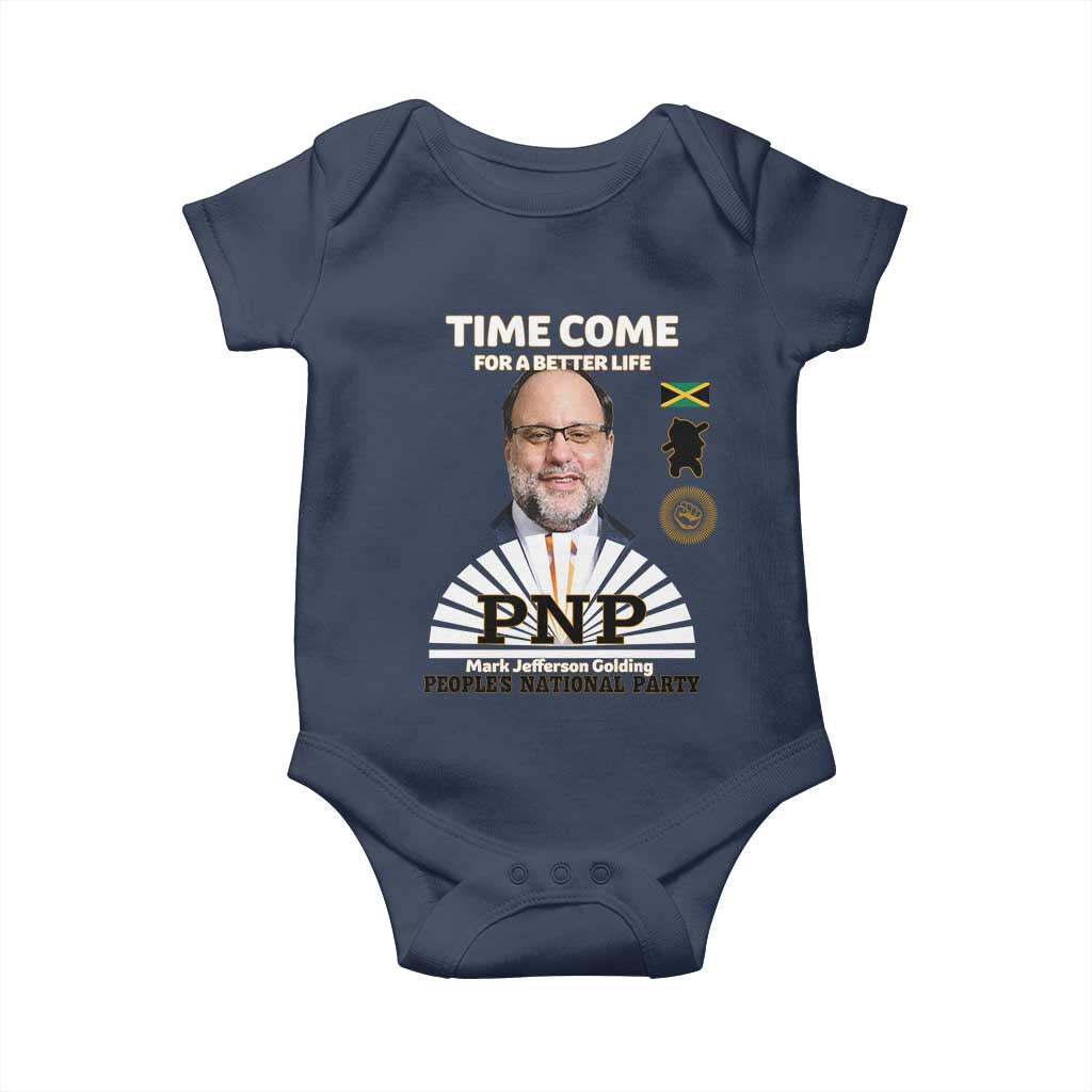 Mark Golding PNP Supporter Baby Onesie Time Come for a Better Life Jamaica Politics People's National Party TS02 Navy Print Your Wear