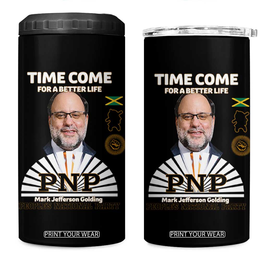 Mark Golding PNP Supporter 4 in 1 Can Cooler Tumbler Time Come for a Better Life Jamaica Politics People's National Party TS02 One Size: 16 oz Black Print Your Wear