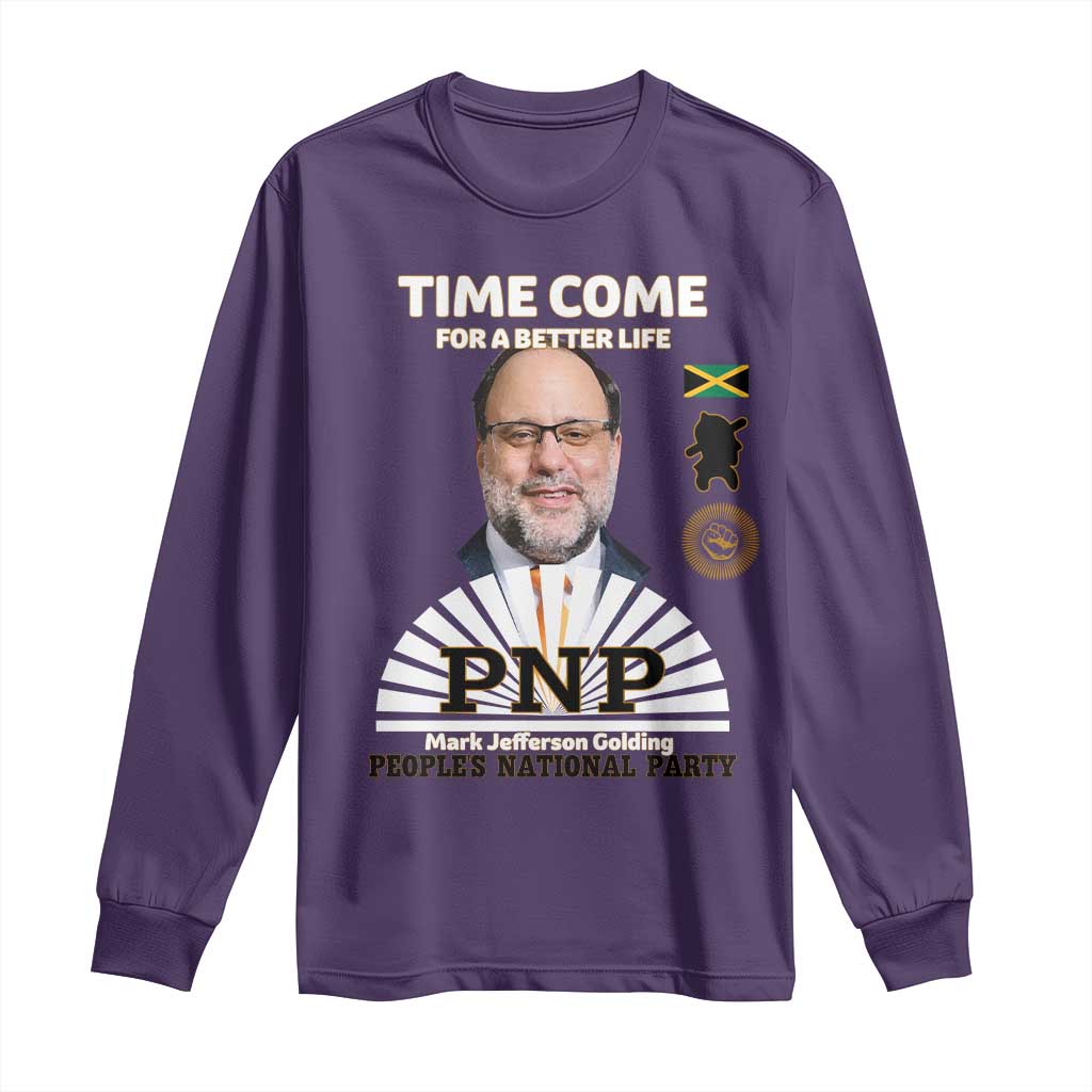 Mark Golding PNP Supporter Long Sleeve Shirt Time Come for a Better Life Jamaica Politics People's National Party TS02 Purple Print Your Wear