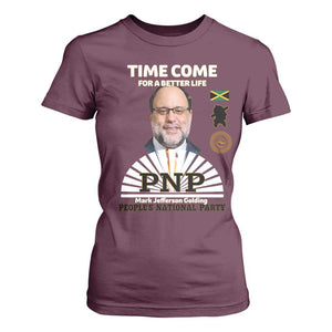Mark Golding PNP Supporter T Shirt For Women Time Come for a Better Life Jamaica Politics People's National Party TS02 Maroon Print Your Wear