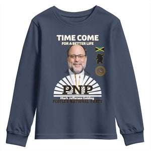 Mark Golding PNP Supporter Youth Sweatshirt Time Come for a Better Life Jamaica Politics People's National Party TS02 Navy Print Your Wear