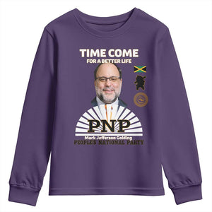 Mark Golding PNP Supporter Youth Sweatshirt Time Come for a Better Life Jamaica Politics People's National Party TS02 Purple Print Your Wear