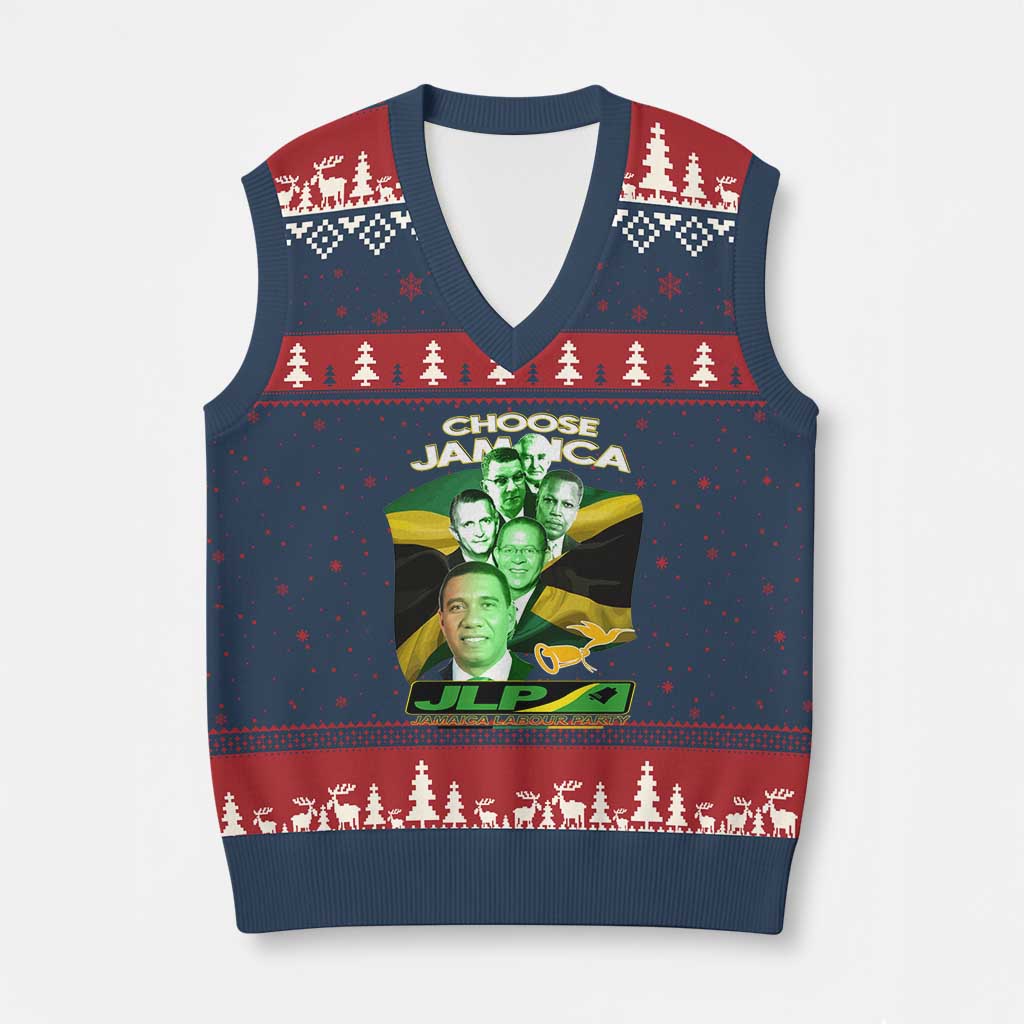 Choose Jamaica JLP Supporter V-Neck Knit Sweater Vest Patriotic Leaders Jamaica Jamaica Labor Party Politics TS02 Navy Red Print Your Wear