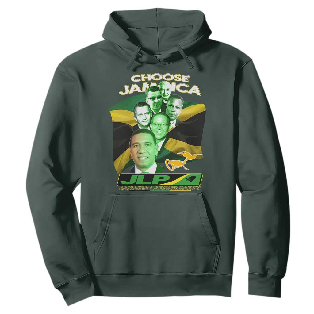 Choose Jamaica JLP Supporter Hoodie Patriotic Leaders Jamaica Jamaica Labor Party Politics TS02 Dark Forest Green Print Your Wear