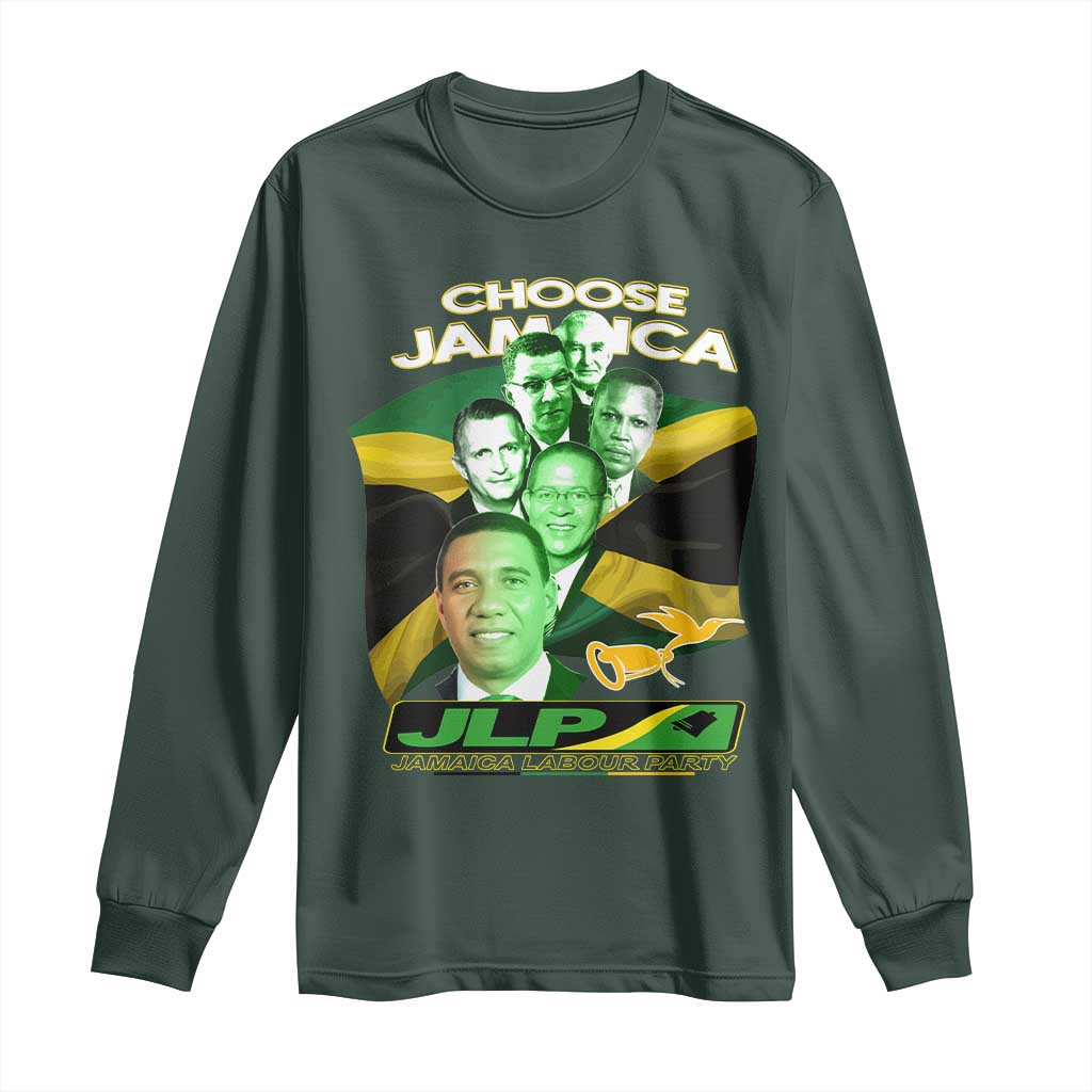 Choose Jamaica JLP Supporter Long Sleeve Shirt Patriotic Leaders Jamaica Jamaica Labor Party Politics TS02 Dark Forest Green Print Your Wear