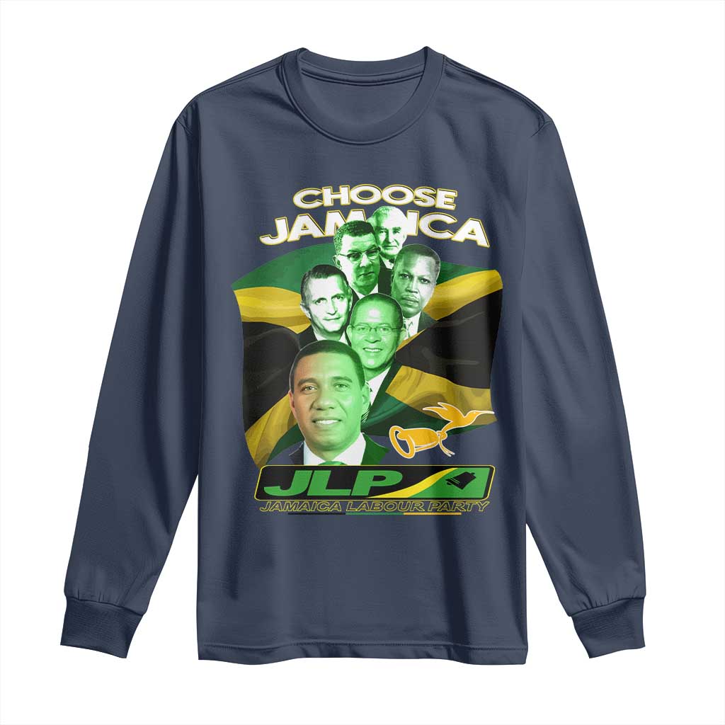 Choose Jamaica JLP Supporter Long Sleeve Shirt Patriotic Leaders Jamaica Jamaica Labor Party Politics TS02 Navy Print Your Wear