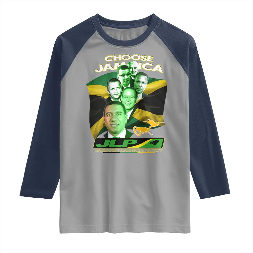 Choose Jamaica JLP Supporter Raglan Shirt Patriotic Leaders Jamaica Jamaica Labor Party Politics TS02 Sport Gray Navy Print Your Wear