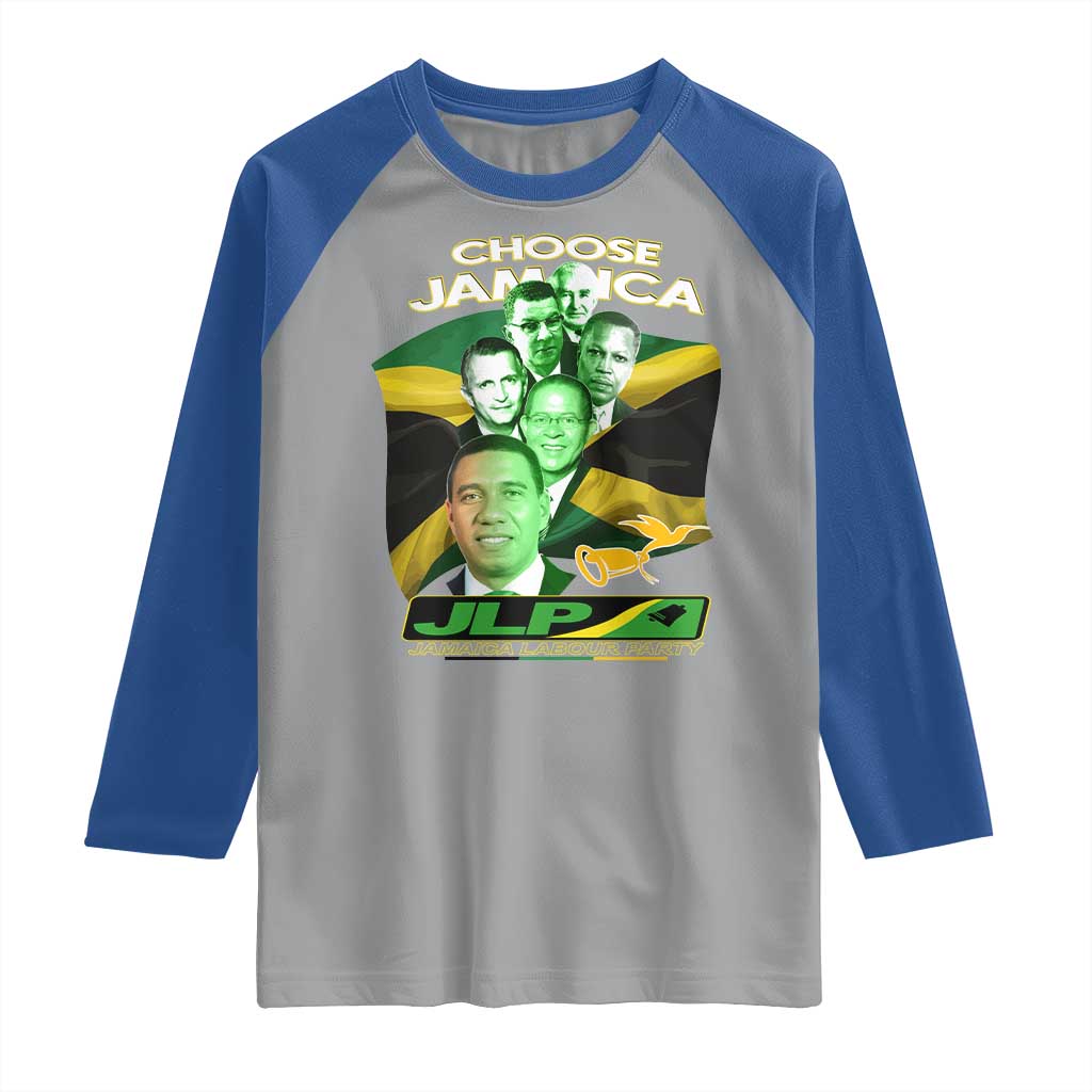 Choose Jamaica JLP Supporter Raglan Shirt Patriotic Leaders Jamaica Jamaica Labor Party Politics TS02 Sport Gray Royal Print Your Wear