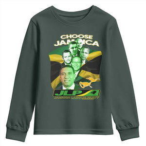Choose Jamaica JLP Supporter Youth Sweatshirt Patriotic Leaders Jamaica Jamaica Labor Party Politics TS02 Dark Forest Green Print Your Wear