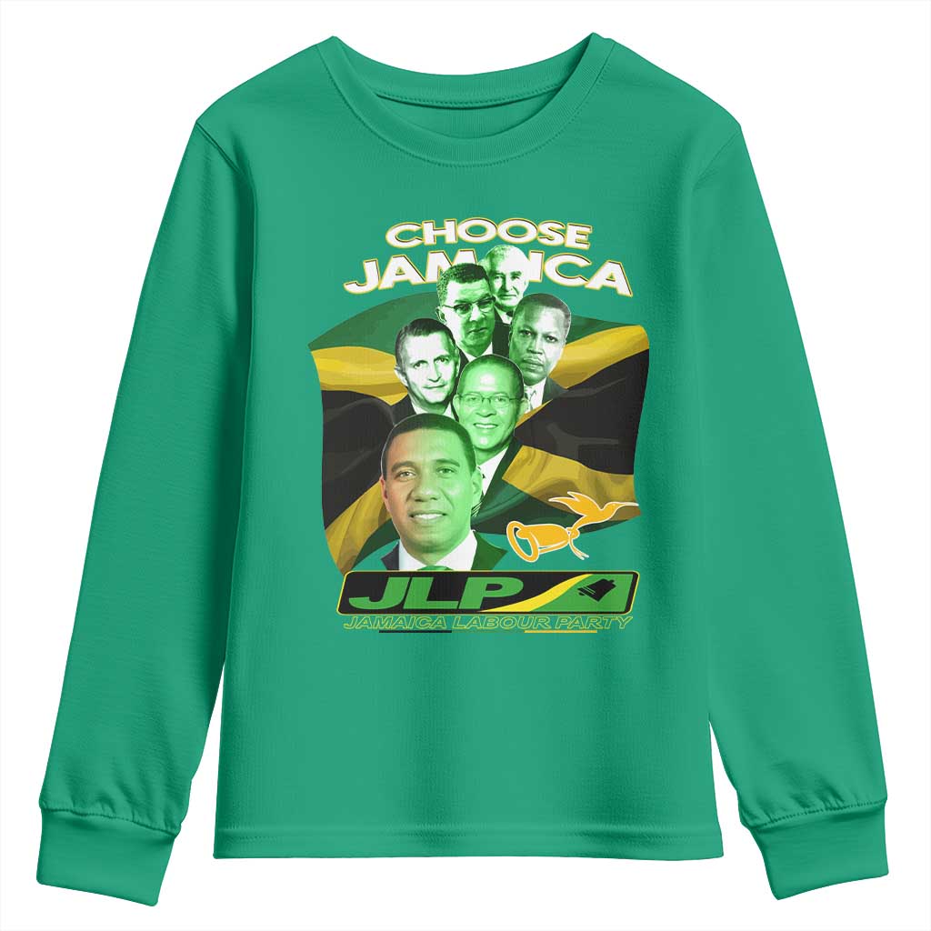 Choose Jamaica JLP Supporter Youth Sweatshirt Patriotic Leaders Jamaica Jamaica Labor Party Politics TS02 Irish Green Print Your Wear