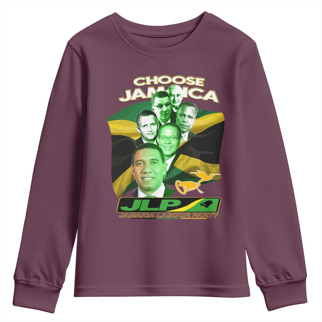 Choose Jamaica JLP Supporter Youth Sweatshirt Patriotic Leaders Jamaica Jamaica Labor Party Politics TS02 Maroon Print Your Wear