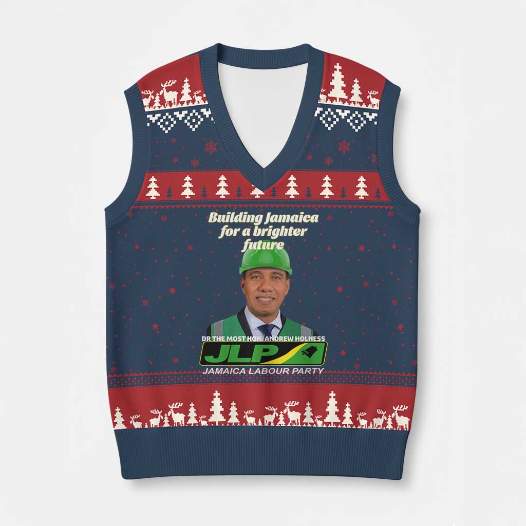 Dr Most Hon Andrew Holness JLP Supporter V-Neck Knit Sweater Vest Building Jamaica for a Brighter Future Jamaica Labor Party Politics TS02 Navy Red Print Your Wear