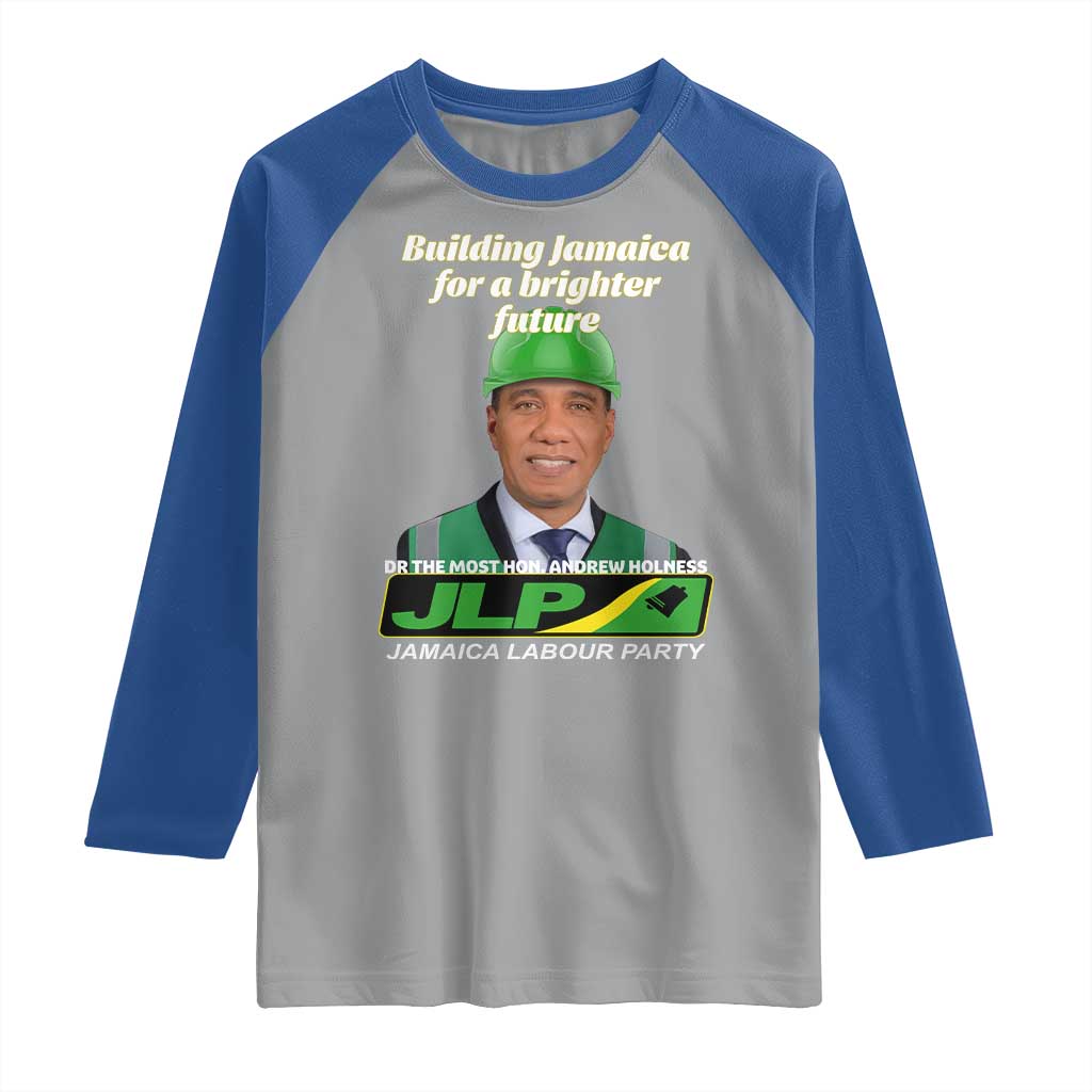 Dr Most Hon Andrew Holness JLP Supporter Raglan Shirt Building Jamaica for a Brighter Future Jamaica Labor Party Politics TS02 Sport Gray Royal Print Your Wear