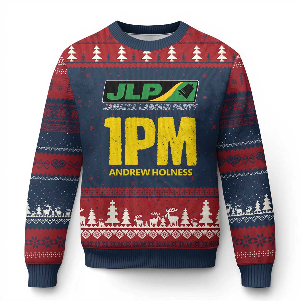 1PM Andrew Holness Ugly Christmas Sweater Support JLP Jamaica Labour Party TS02 Navy Red Print Your Wear