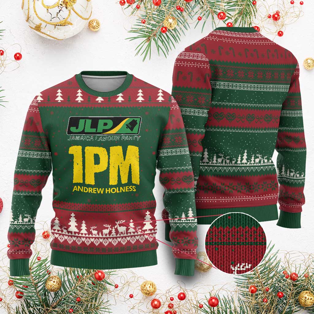 1PM Andrew Holness Ugly Christmas Sweater Support JLP Jamaica Labour Party TS02 Red Green Print Your Wear