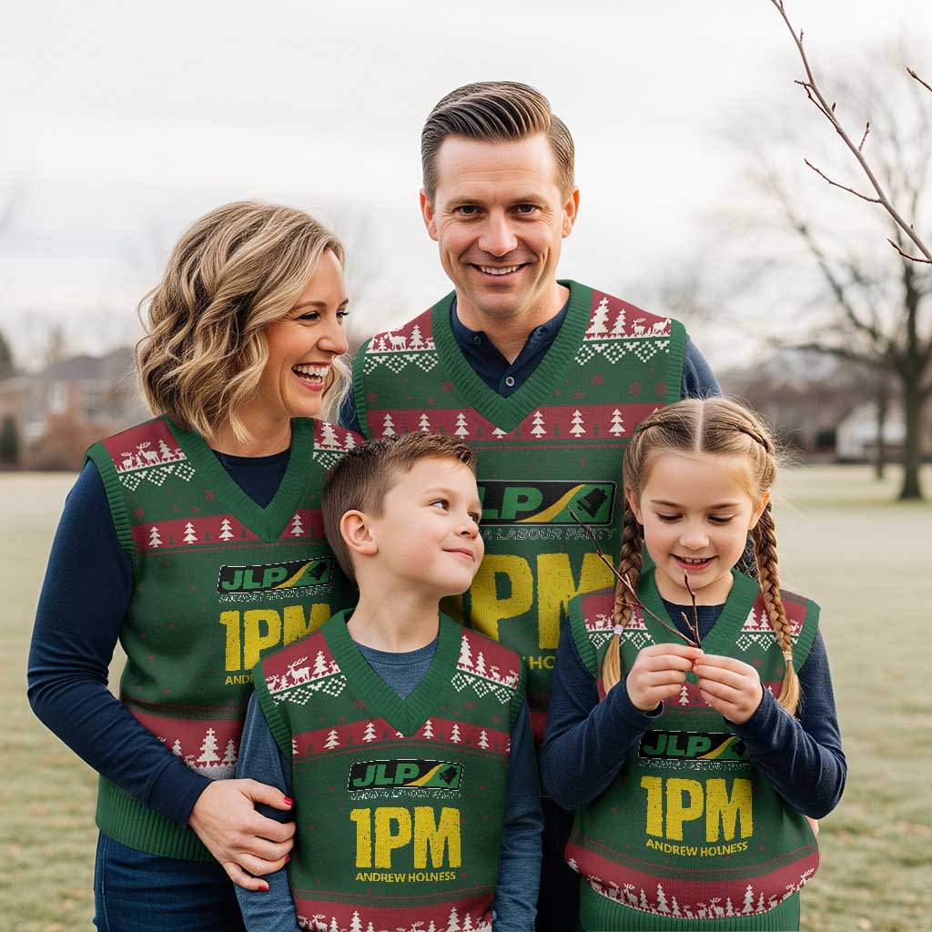 1PM Andrew Holness V-Neck Knit Sweater Vest Support JLP Jamaica Labour Party TS02 Red Green Print Your Wear