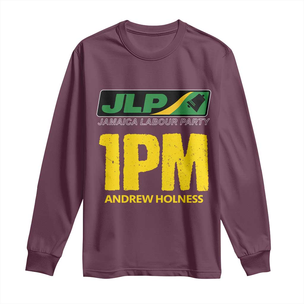 1PM Andrew Holness Long Sleeve Shirt Support JLP Jamaica Labour Party TS02 Maroon Print Your Wear
