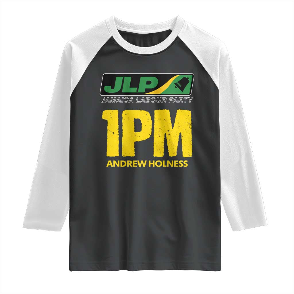 1PM Andrew Holness Raglan Shirt Support JLP Jamaica Labour Party TS02 Black White Print Your Wear