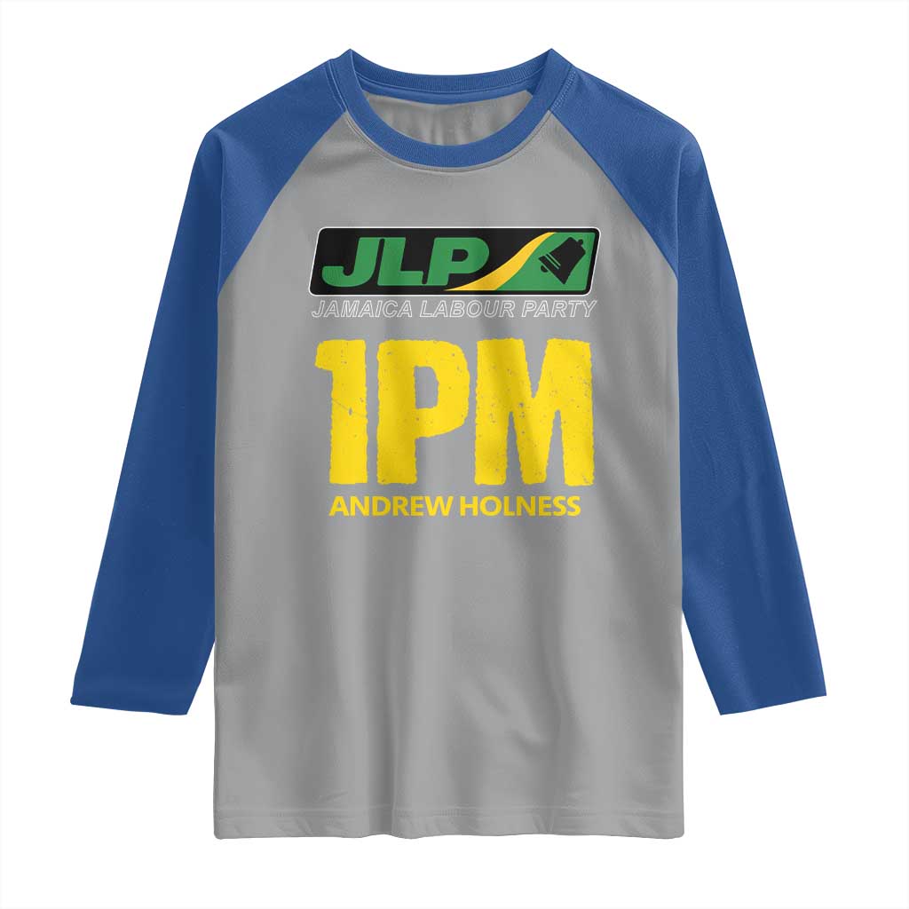 1PM Andrew Holness Raglan Shirt Support JLP Jamaica Labour Party TS02 Sport Gray Royal Print Your Wear