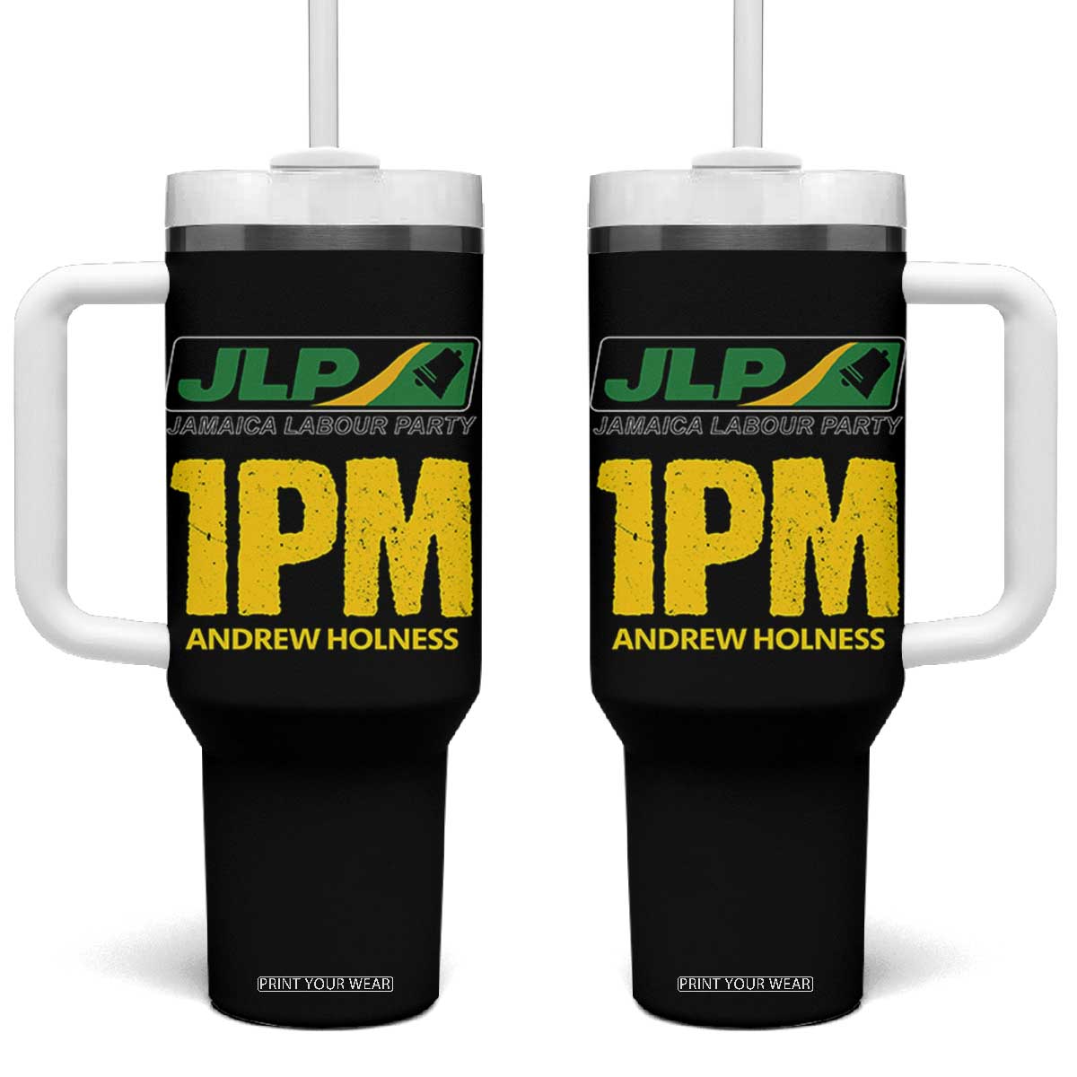 1PM Andrew Holness Tumbler With Handle Support JLP Jamaica Labour Party TS02 One Size: 40 oz Black Print Your Wear