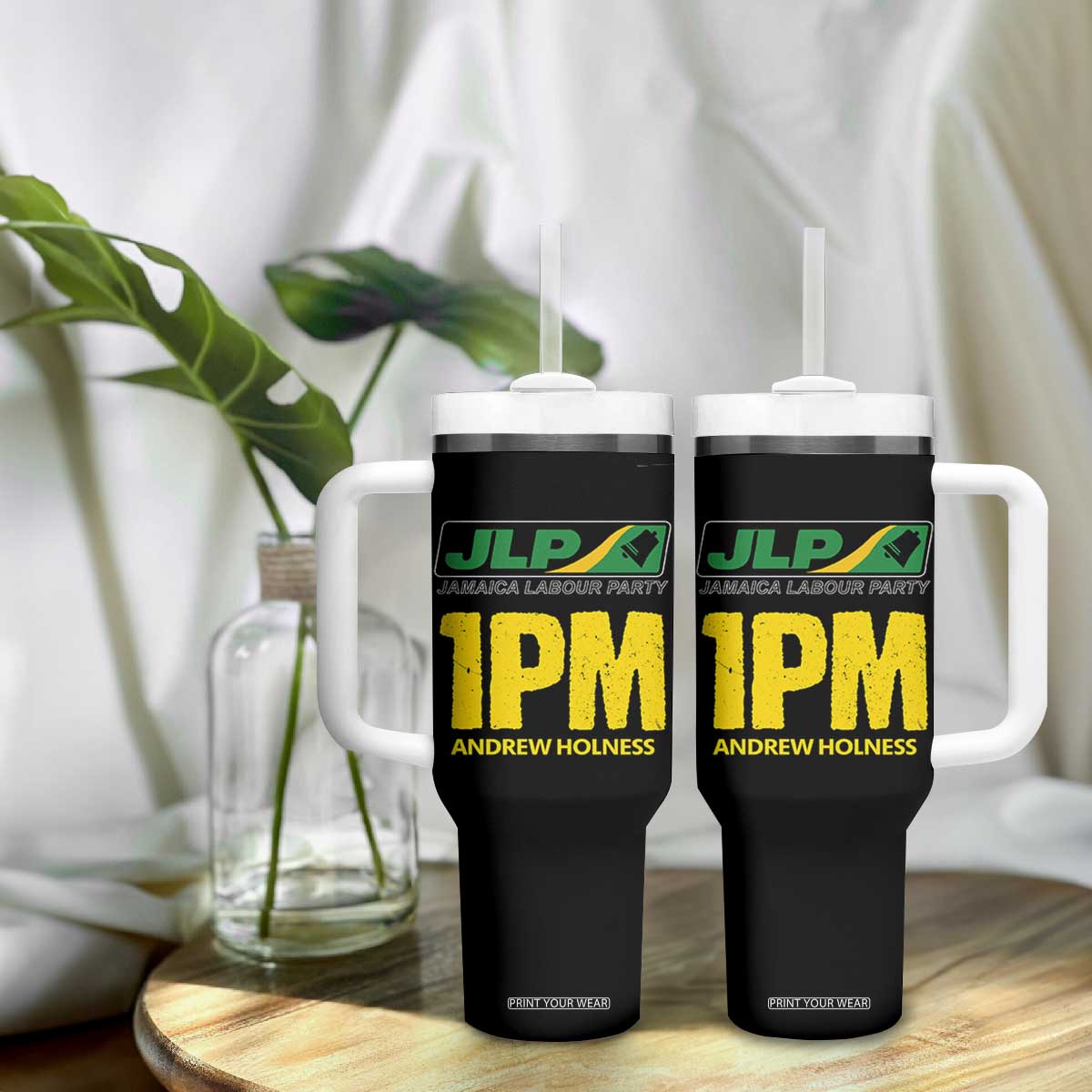 1PM Andrew Holness Tumbler With Handle Support JLP Jamaica Labour Party TS02 Print Your Wear
