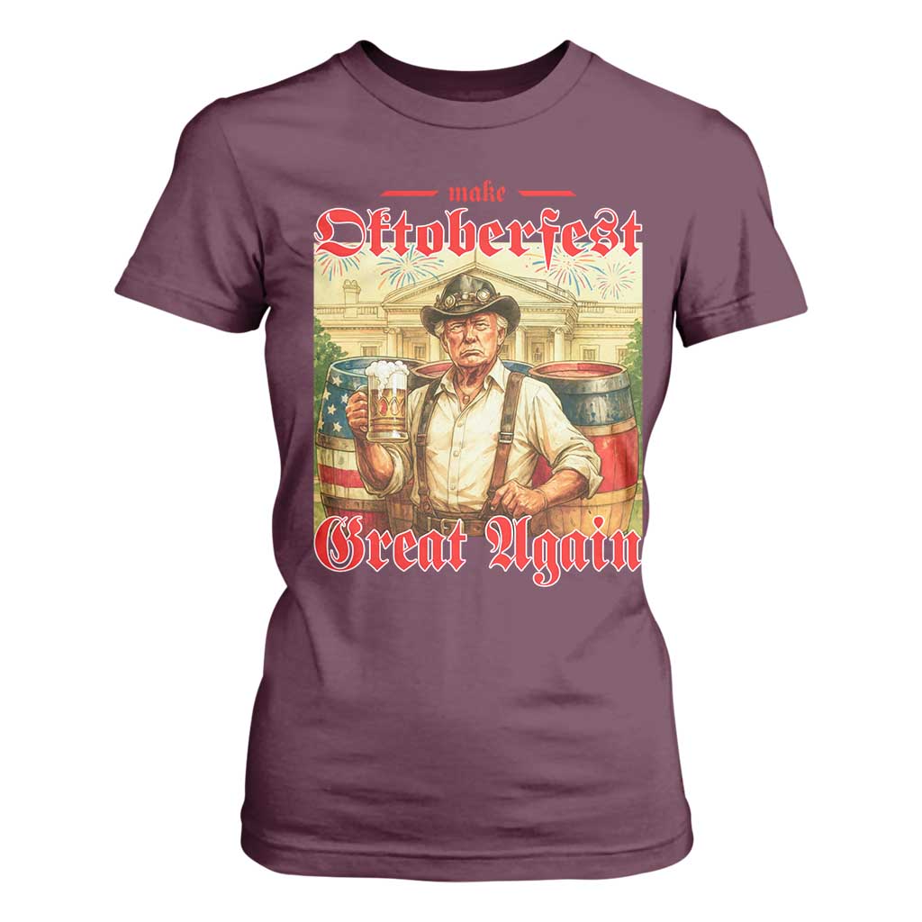 Make Oktoberfest Great Again T Shirt For Women Funny Trump Patriotic Beer Festival Parody TS02 Maroon Print Your Wear