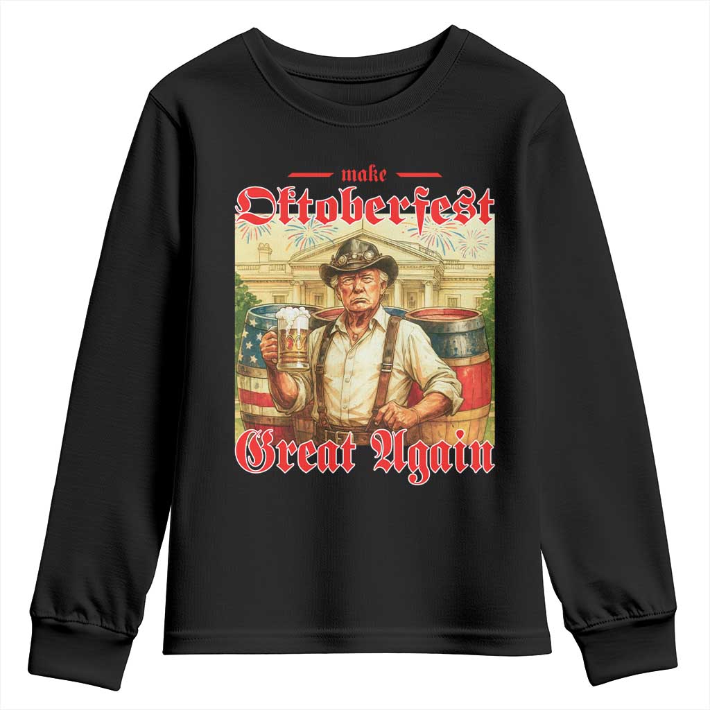 Make Oktoberfest Great Again Youth Sweatshirt Funny Trump Patriotic Beer Festival Parody TS02 Black Print Your Wear