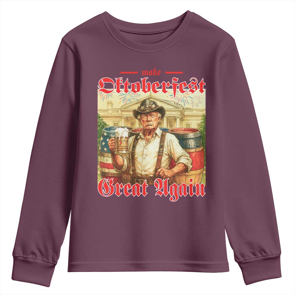 Make Oktoberfest Great Again Youth Sweatshirt Funny Trump Patriotic Beer Festival Parody TS02 Maroon Print Your Wear