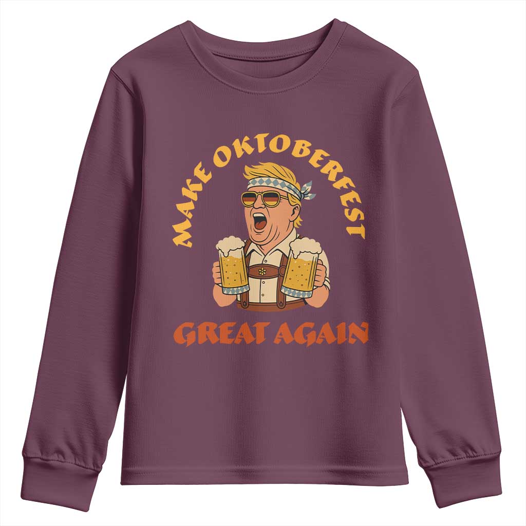 Make Oktoberfest Great Again Youth Sweatshirt Funny Trump Bavarian Costume Party Beer Festival TS02 Maroon Print Your Wear