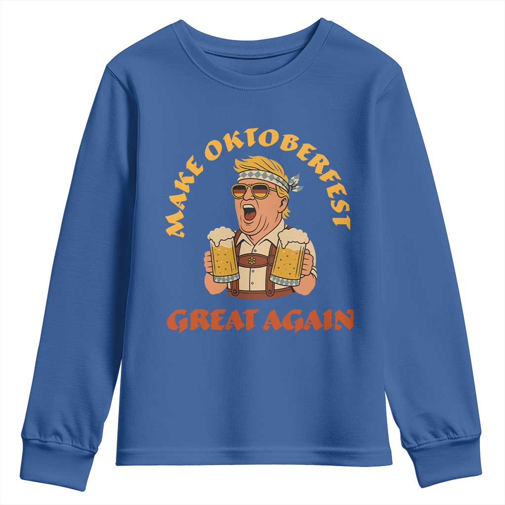 Make Oktoberfest Great Again Youth Sweatshirt Funny Trump Bavarian Costume Party Beer Festival TS02 Royal Blue Print Your Wear